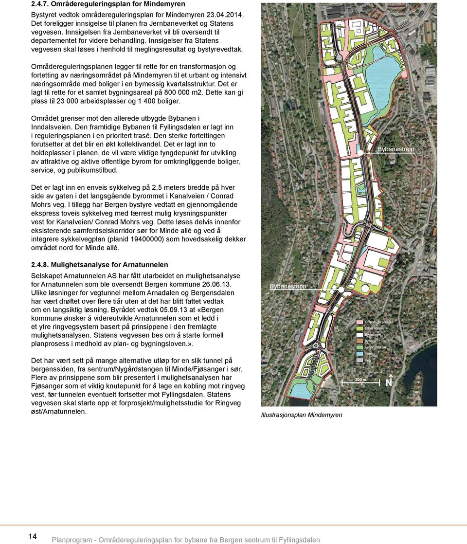 Områdereguleringsplanen legger til rette for en transformasjon og fortetting av næringsområdet på Mindemyren til et urbant og intensivt næringsområde med boliger i en bymessig kvartalsstruktur.