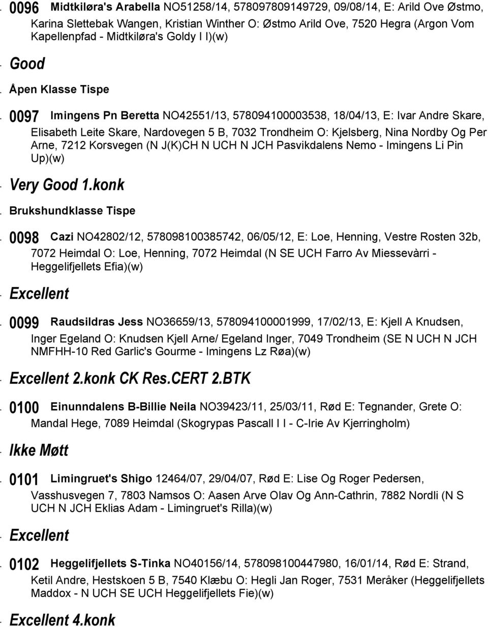 Per Arne, 7212 Korsvegen (N J(K)CH N UCH N JCH Pasvikdalens Nemo - Imingens Li Pin Up)(w) Very Good 1konk Brukshundklasse Tispe 0098 Cazi NO42802/12, 578098100385742, 06/05/12, E: Loe, Henning,