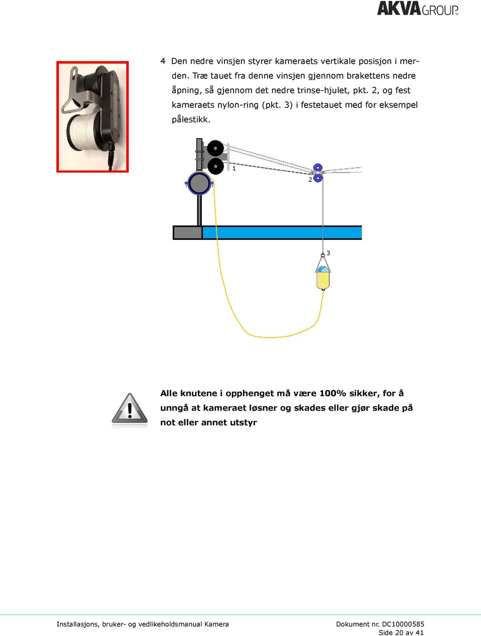 pkt. 2, og fest kameraets nylon-ring (pkt. 3) i festetauet med for eksempel pålestikk.