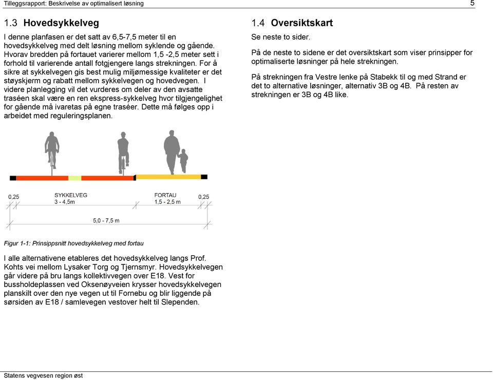 For å sikre at sykkelvegen gis best mulig miljømessige kvaliteter er det støyskjerm og rabatt mellom sykkelvegen og hovedvegen.