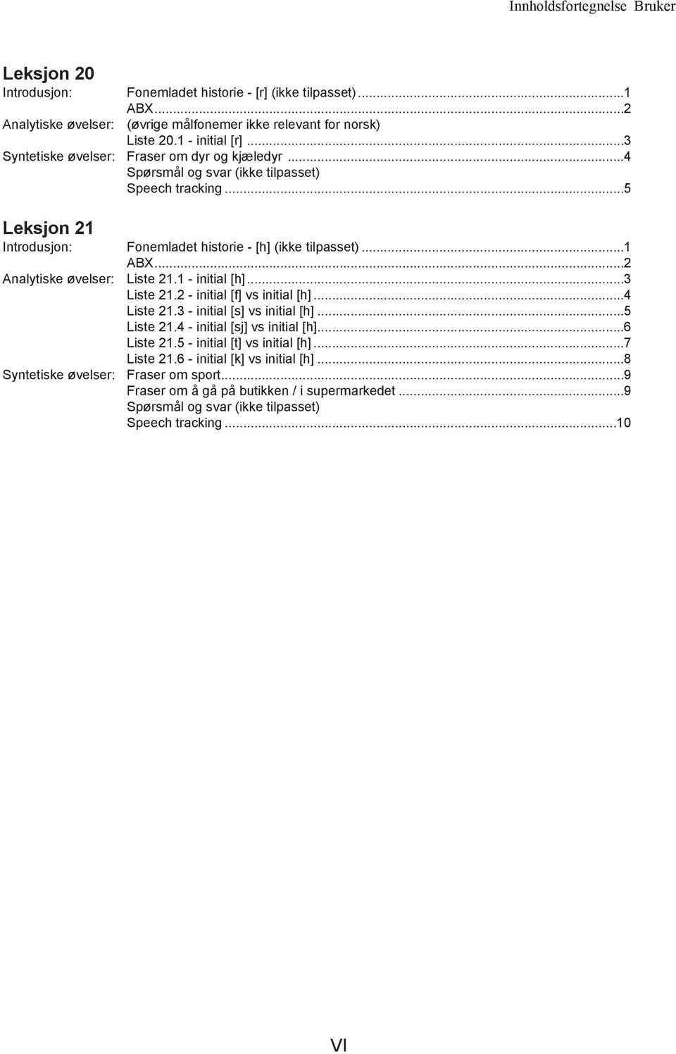 ..2 Analytiske øvelser: Liste 21.1 - initial [h]...3 Liste 21.2 - initial [f] vs initial [h]...4 Liste 21.3 - initial [s] vs initial [h]...5 Liste 21.4 - initial [sj] vs initial [h]...6 Liste 21.