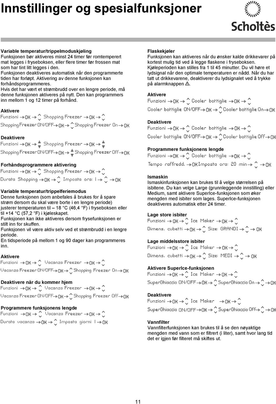 Hvis det har vært et strømbrudd over en lengre periode, må denne funksjonen aktiveres på nytt. Den kan programmers inn mellom 1 og 12 timer på forhånd.