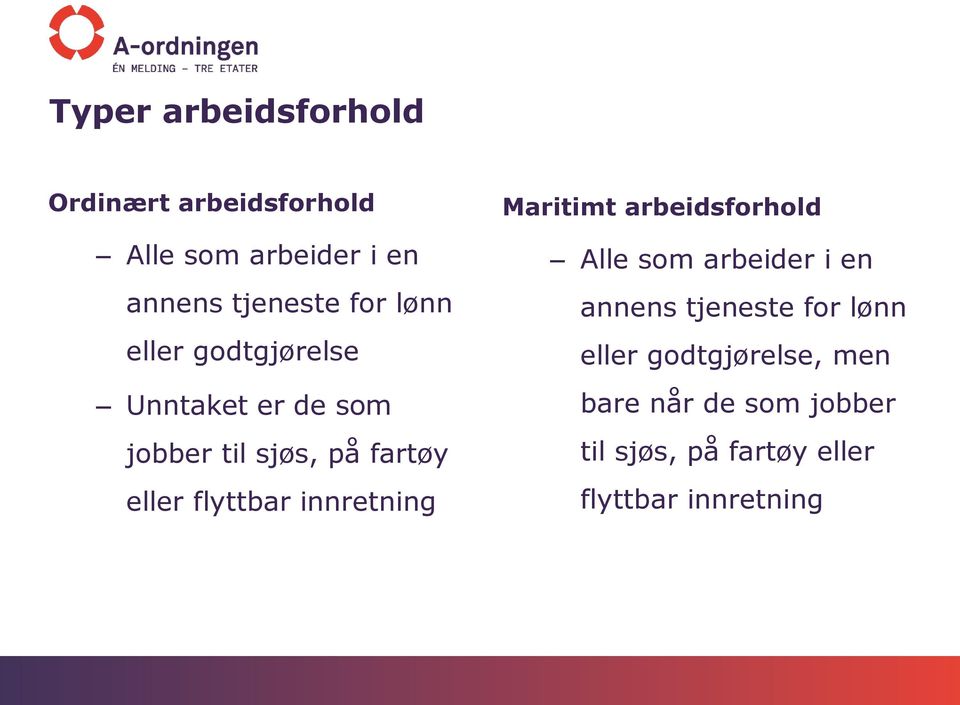 flyttbar innretning Maritimt arbeidsforhold Alle som arbeider i en annens tjeneste for