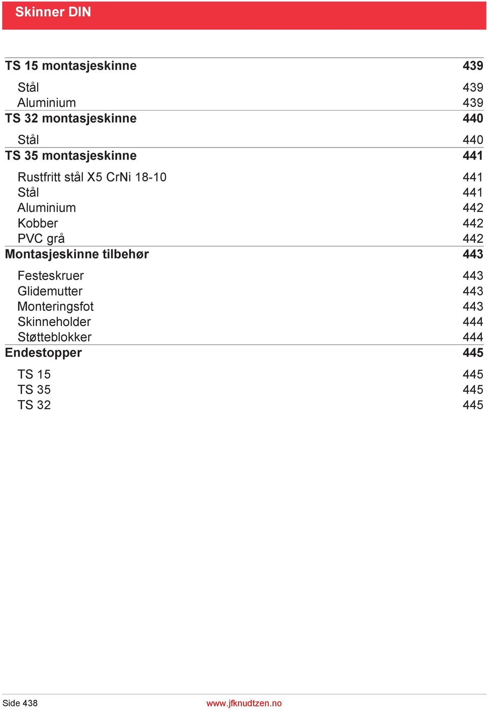 grå 442 Montasjeskinne tilbehør 443 Festeskruer 443 Glidemutter 443 Monteringsfot 443