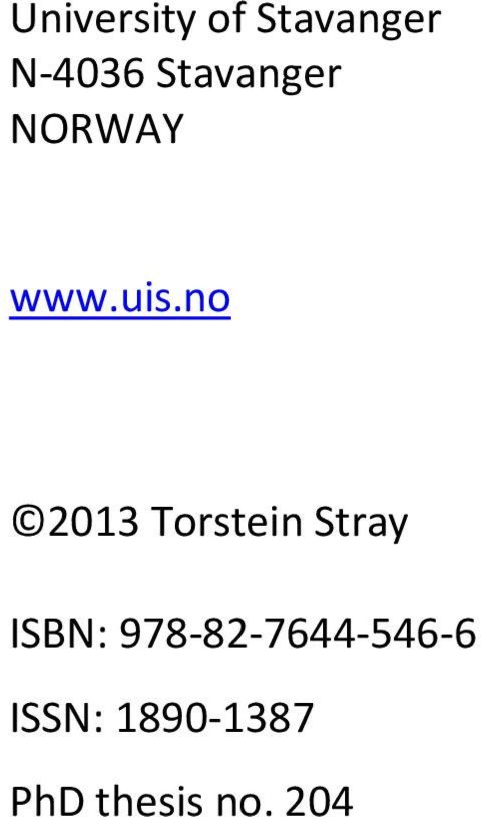 no 2013 Torstein Stray ISBN: