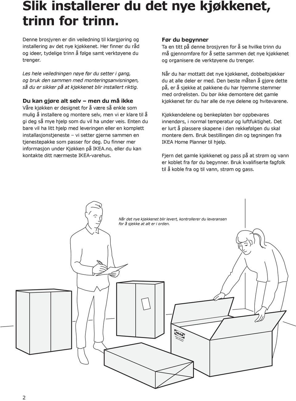 Les hele veiledningen nøye før du setter i gang, og bruk den sammen med monteringsanvisningen, så du er sikker på at kjøkkenet blir installert riktig.