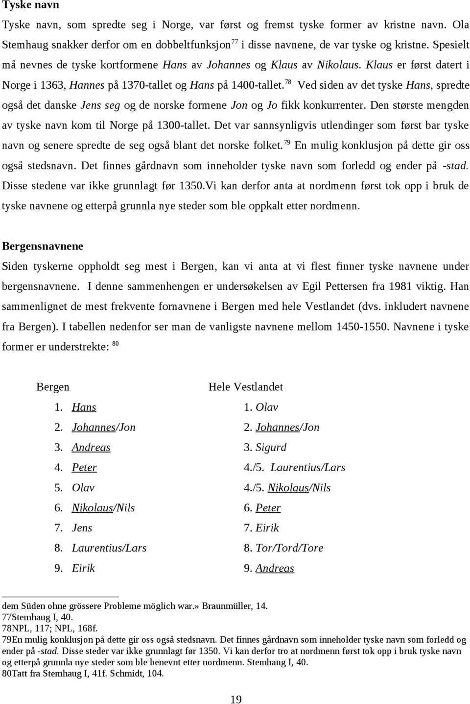 78 Ved siden av det tyske Hans, spredte også det danske Jens seg og de norske formene Jon og Jo fikk konkurrenter. Den største mengden av tyske navn kom til Norge på 1300-tallet.