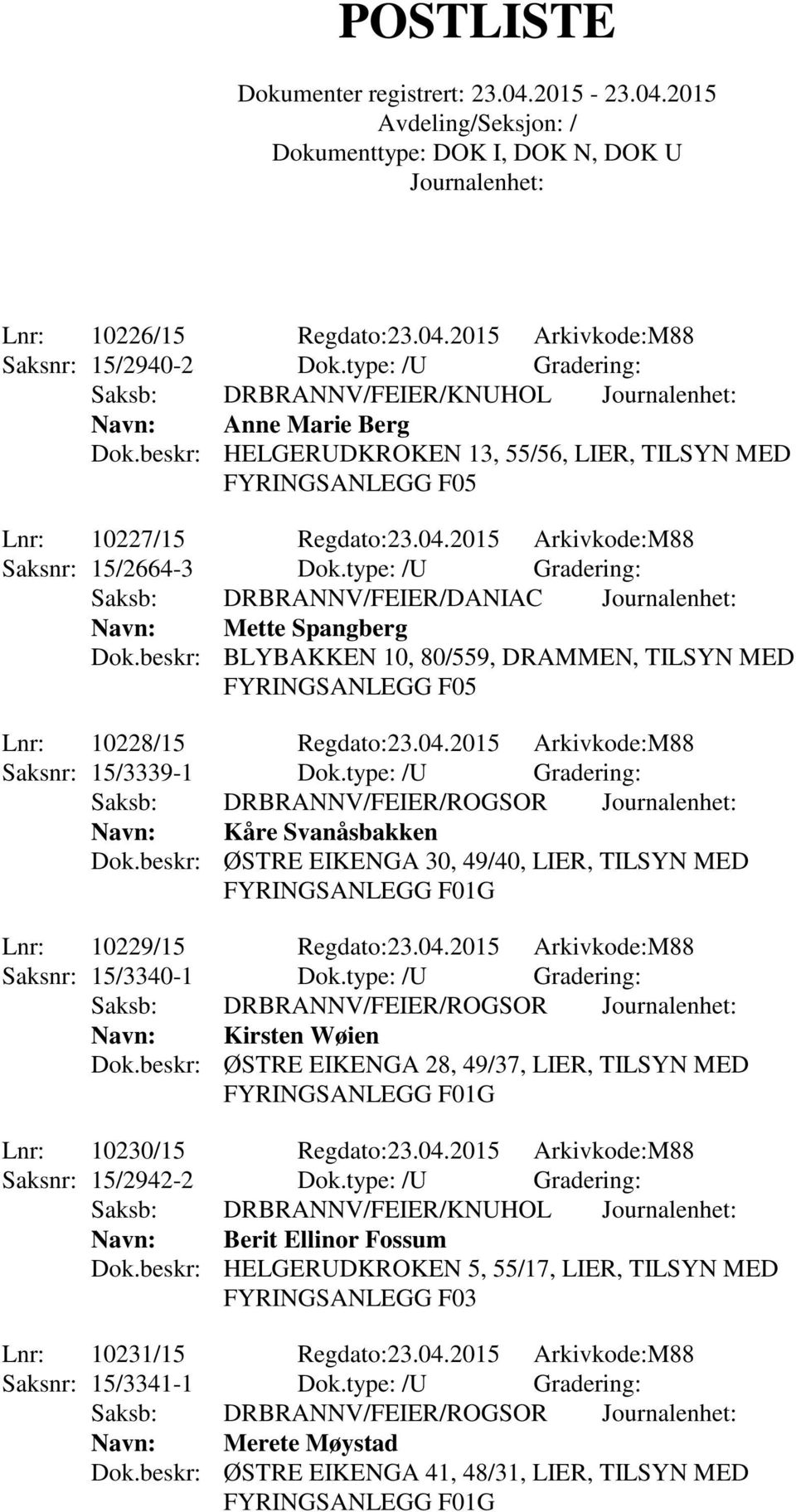 beskr: BLYBAKKEN 10, 80/559, DRAMMEN, TILSYN MED Lnr: 10228/15 Regdato:23.04.2015 Arkivkode:M88 Saksnr: 15/3339-1 Dok.type: /U Gradering: Navn: Kåre Svanåsbakken Dok.