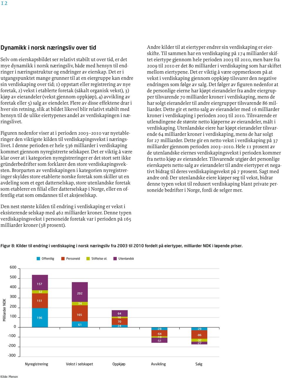 Det er i utgangspunktet mange grunner til at en eiergruppe kan endre sin verdiskaping over tid; 1) oppstart eller registrering av nye foretak, 2) vekst i etablerte foretak (såkalt organisk vekst), 3)