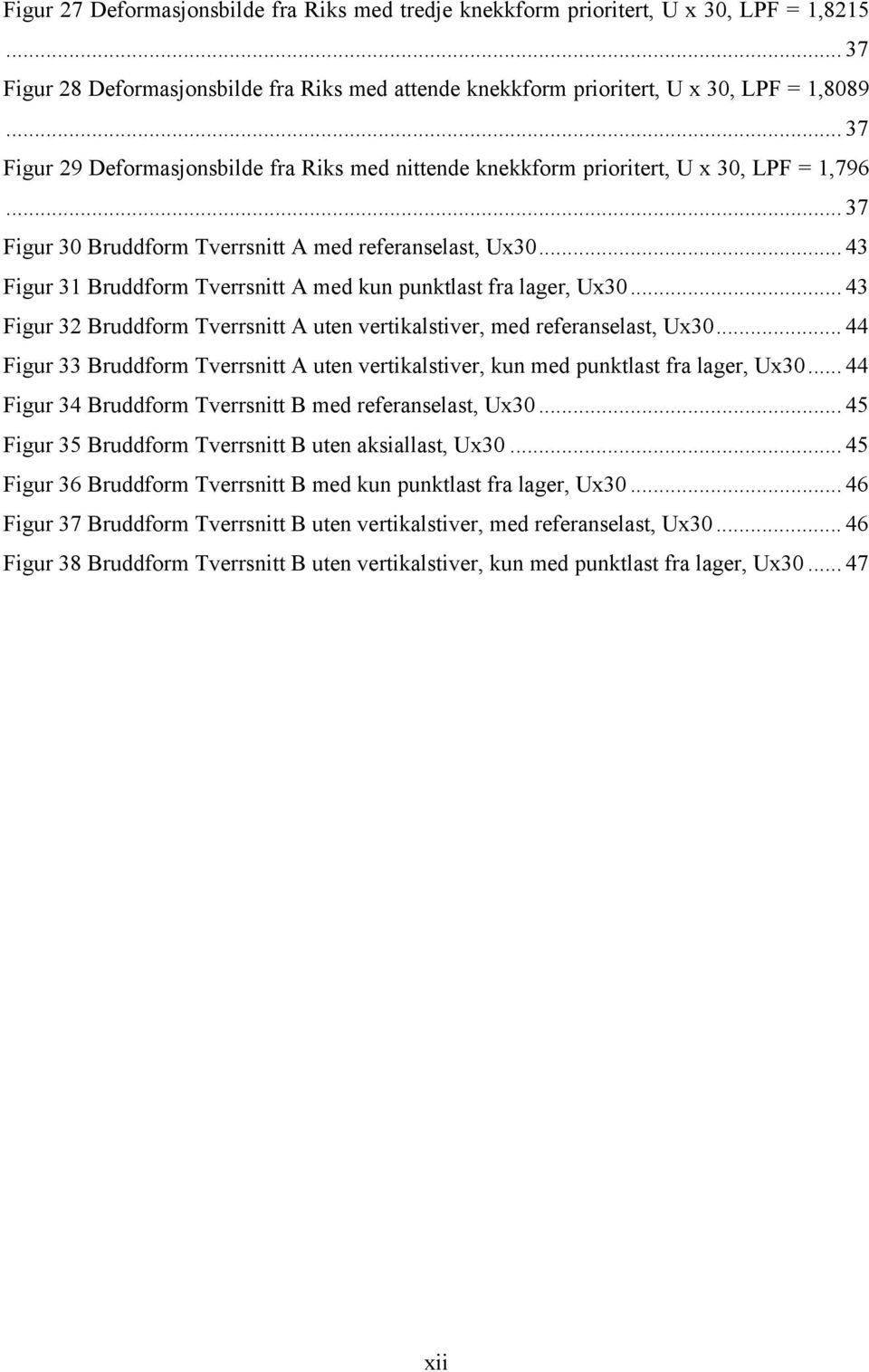 .. 43 Figur 31 Bruddform Tverrsnitt A med kun punktlast fra lager, Ux30... 43 Figur 3 Bruddform Tverrsnitt A uten vertikalstiver, med referanselast, Ux30.