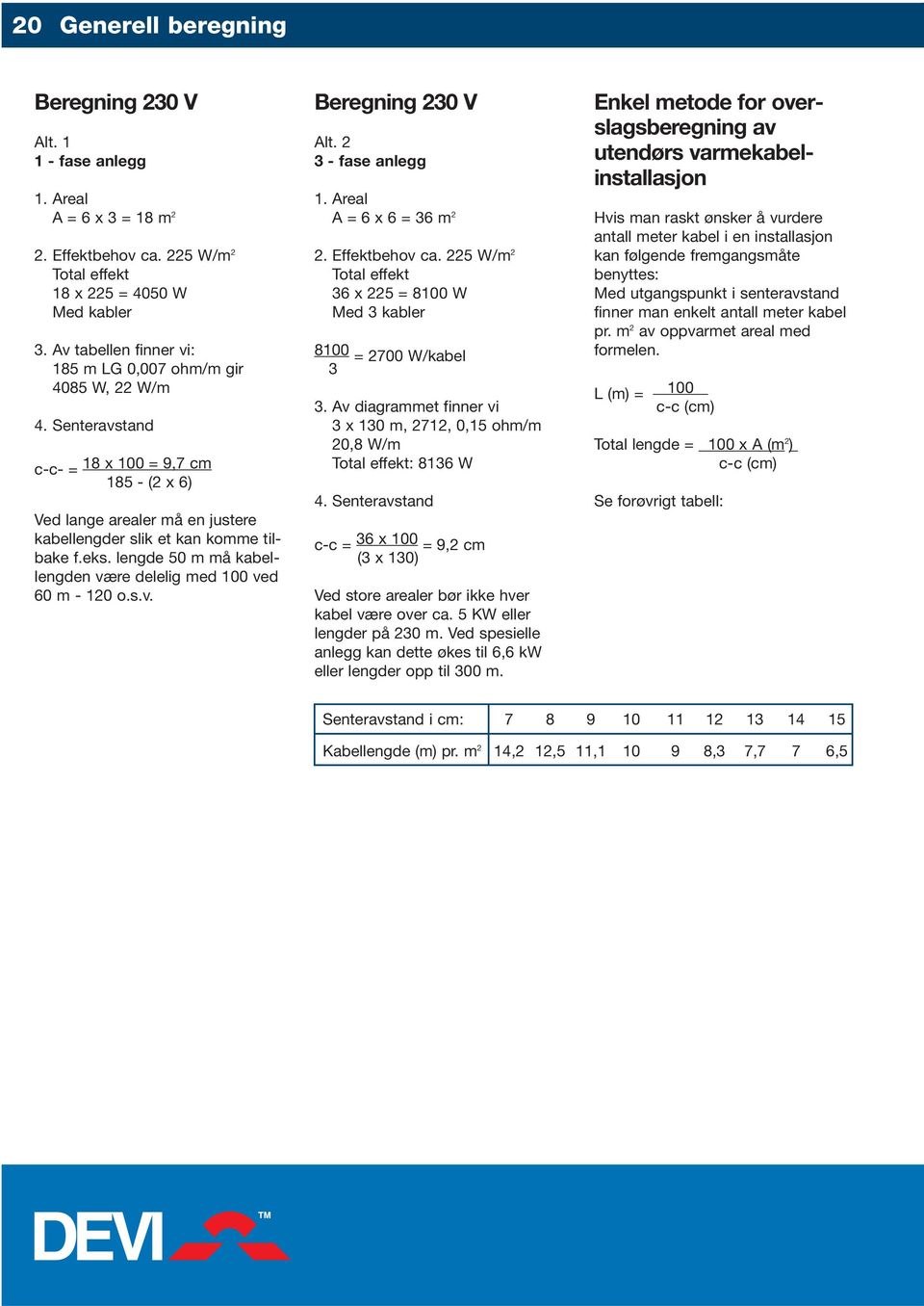 lengde 50 m må kabellengden være delelig med 100 ved 60 m - 120 o.s.v. Beregning 230 V Alt. 2 3 - fase anlegg 1. Areal A = 6 x 6 = 36 m 2 2. Effektbehov ca.