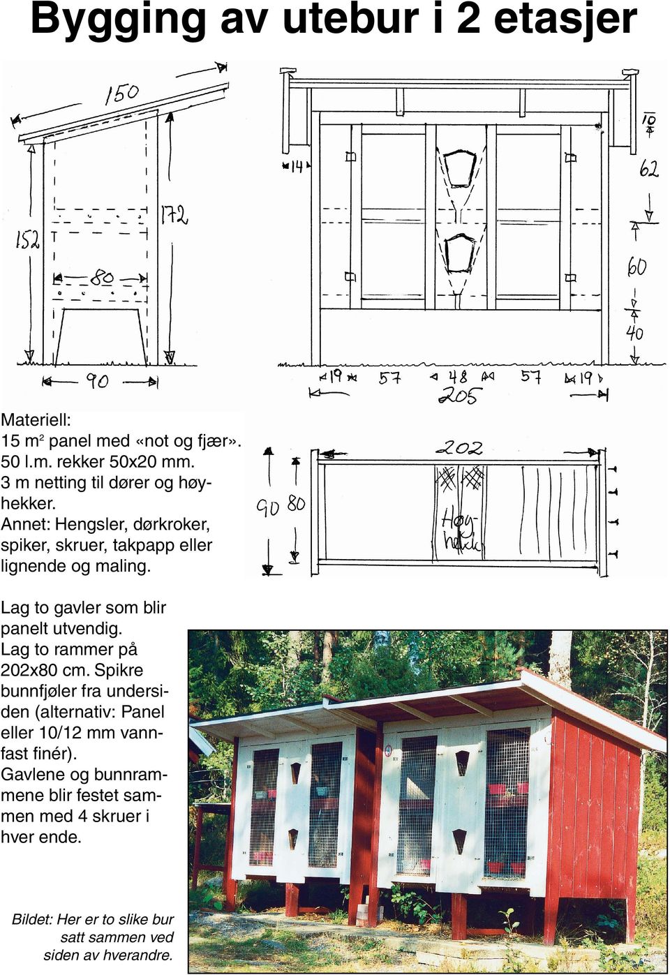 Lag to gavler som blir panelt utvendig. Lag to rammer på 202x80 cm.