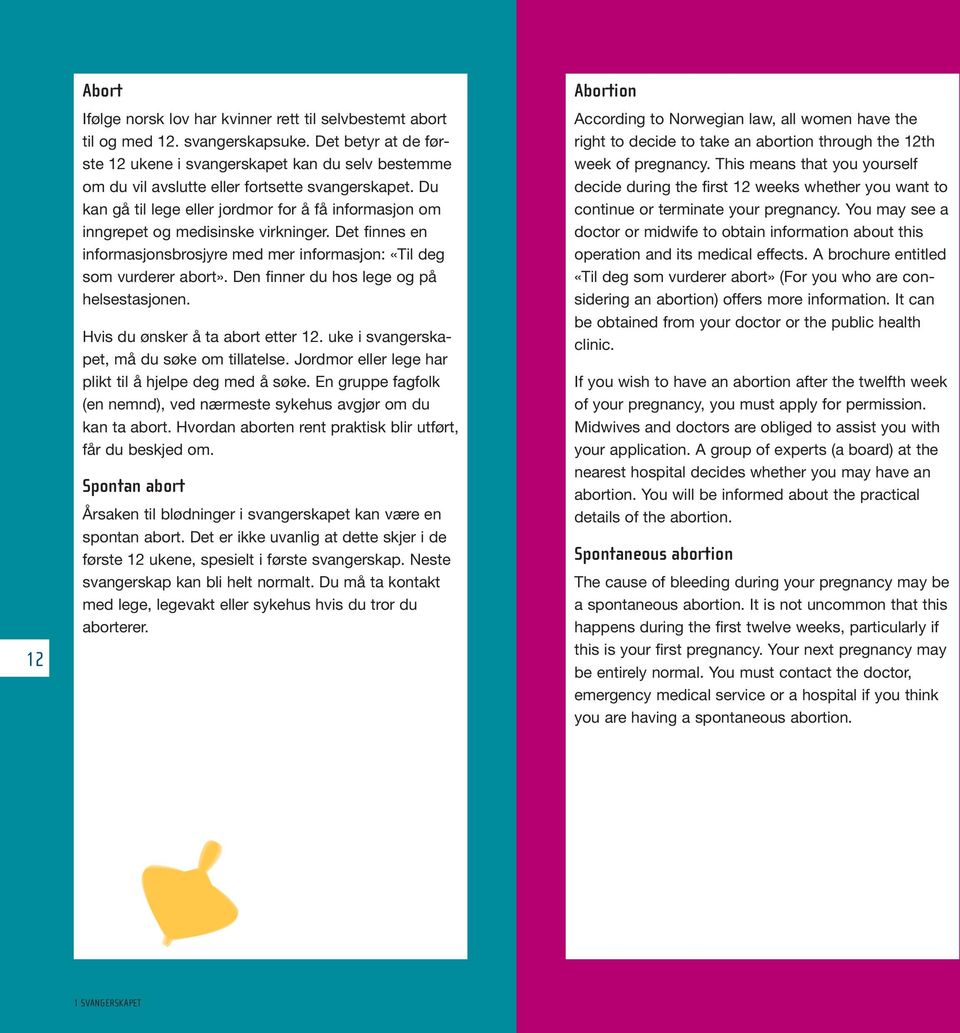 Du kan gå til lege eller jordmor for å få informasjon om inngrepet og medisinske virkninger. Det finnes en informasjonsbrosjyre med mer informasjon: «Til deg som vurderer abort».