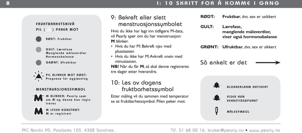 menstruasjonssymbolet Hvis du ikke har lagt inn tidligere M-data, vil Pearly spør om du har menstruasjon: M blinker.