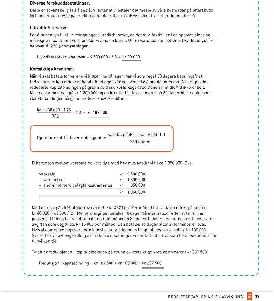 likviditetsreserve: For å ta hensyn til ulike svingninger i kredittbehovet, og det at vi faktisk er i en oppstartsfase og må regne med litt av hvert, ønsker vi å ha en buffer.