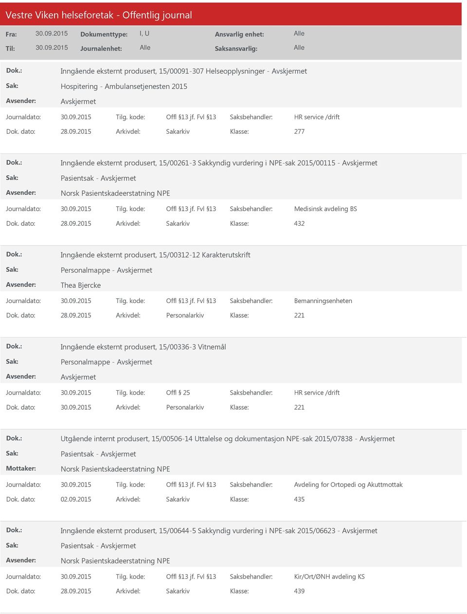 2015 Arkivdel: Personalarkiv Inngående eksternt produsert, 15/00336-3 Vitnemål Personalmappe - Offl 25 Dok.