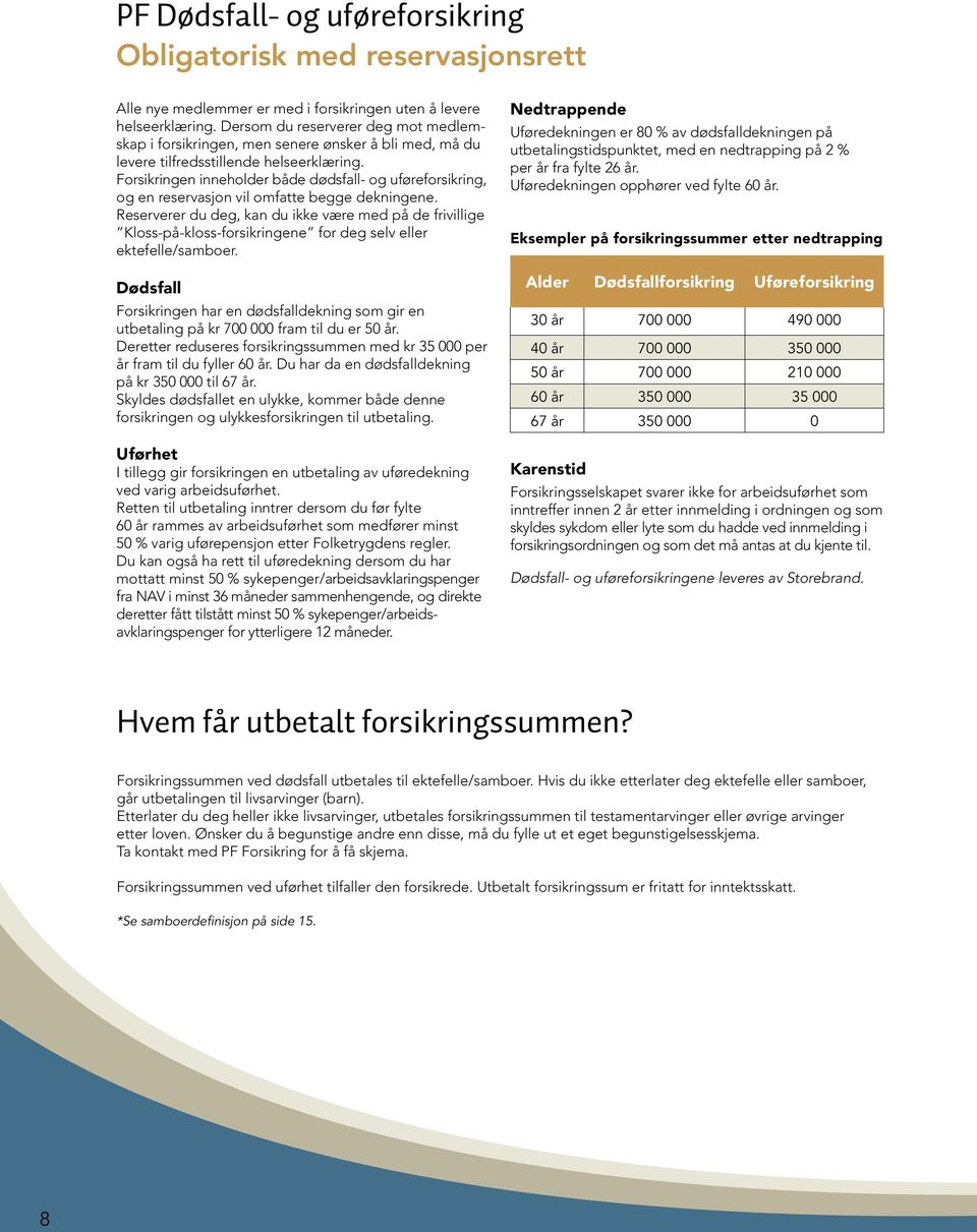 Forsikringen inneholder både dødsfall- og uføreforsikring, og en reservasjon vil omfatte begge dekningene.