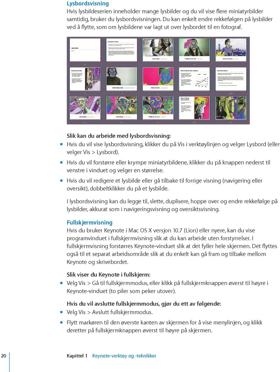 mm mm mm Slik kan du arbeide med lysbordsvisning: Hvis du vil vise lysbordsvisning, klikker du på Vis i verktøylinjen og velger Lysbord (eller velger Vis > Lysbord).