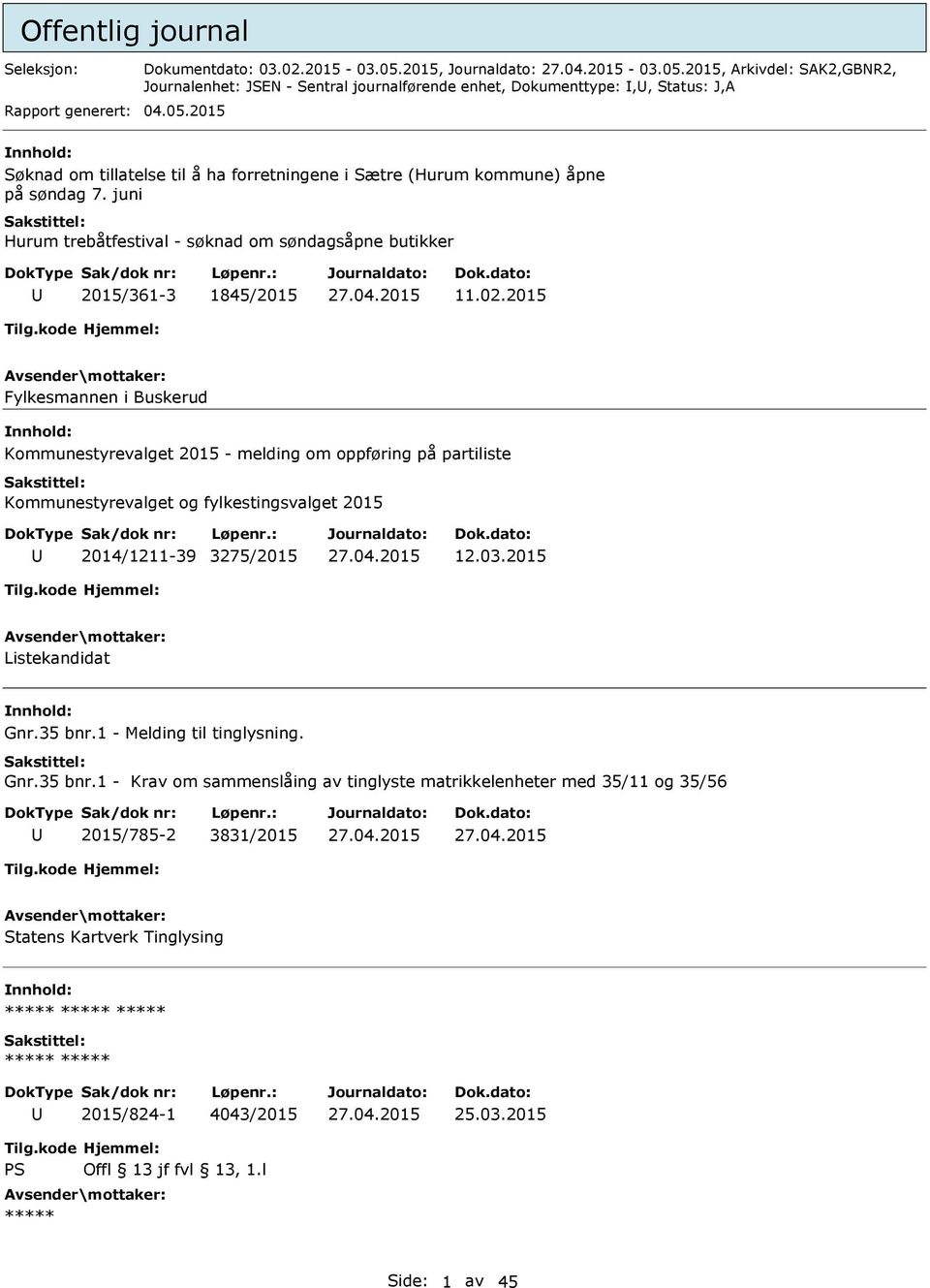 2015 Fylkesmannen i Buskerud Kommunestyrevalget 2015 - melding om oppføring på partiliste Kommunestyrevalget og fylkestingsvalget 2015 2014/1211-39 3275/2015 12.03.2015 Listekandidat Gnr.35 bnr.