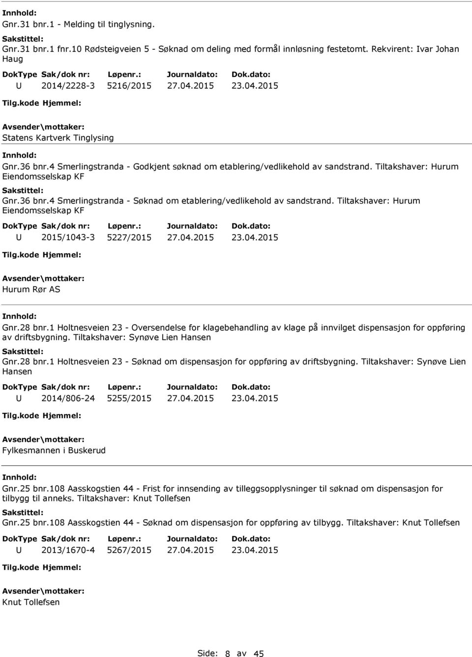 Tiltakshaver: Hurum Eiendomsselskap KF 2015/1043-3 5227/2015 23.04.2015 Hurum Rør AS Gnr.28 bnr.