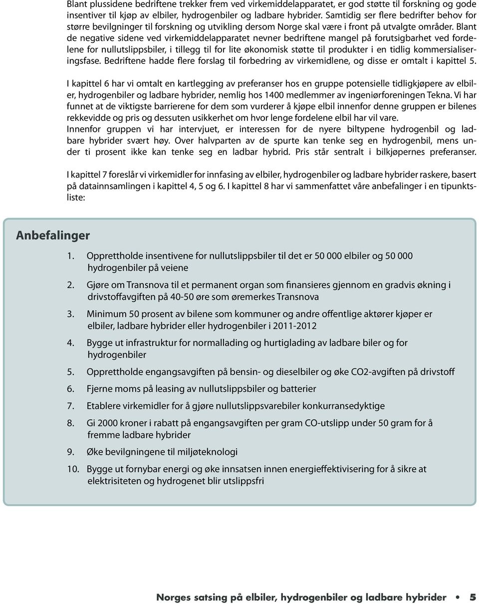 Blant de negative sidene ved virkemiddelapparatet nevner bedriftene mangel på forutsigbarhet ved fordelene for nullutslippsbiler, i tillegg til for lite økonomisk støtte til produkter i en tidlig