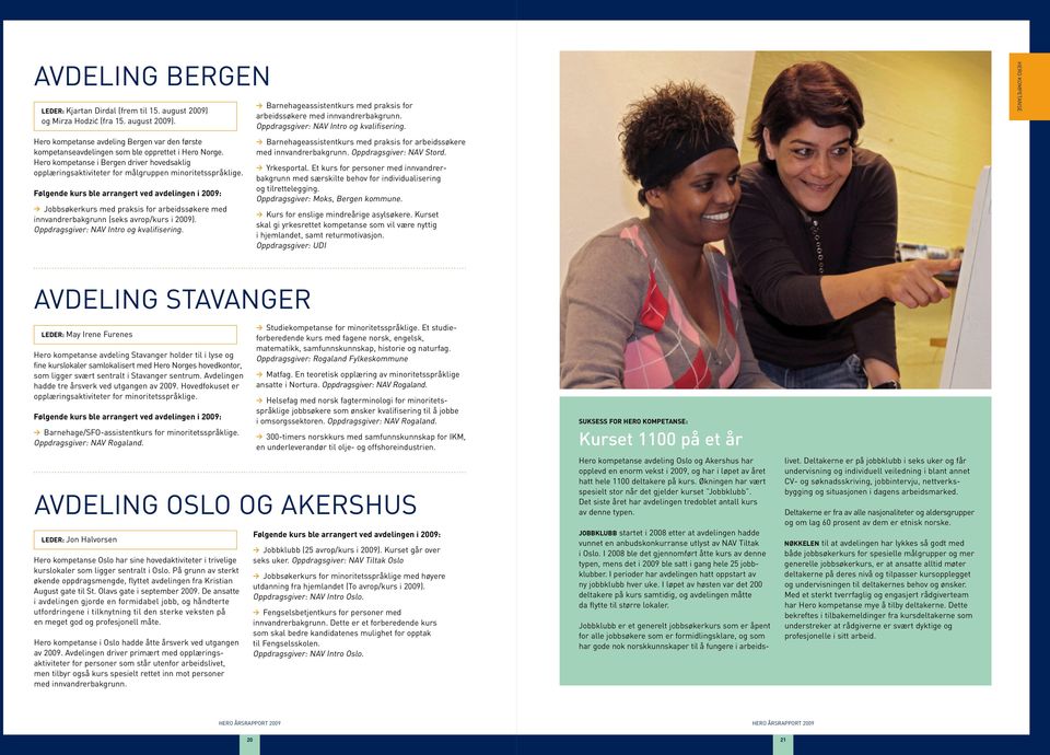 Følgende kurs ble arrangert ved avdelingen i 2009: > Jobbsøkerkurs med praksis for arbeidssøkere med innvandrerbakgrunn (seks avrop/kurs i 2009). Oppdragsgiver: NAV Intro og kvalifisering.