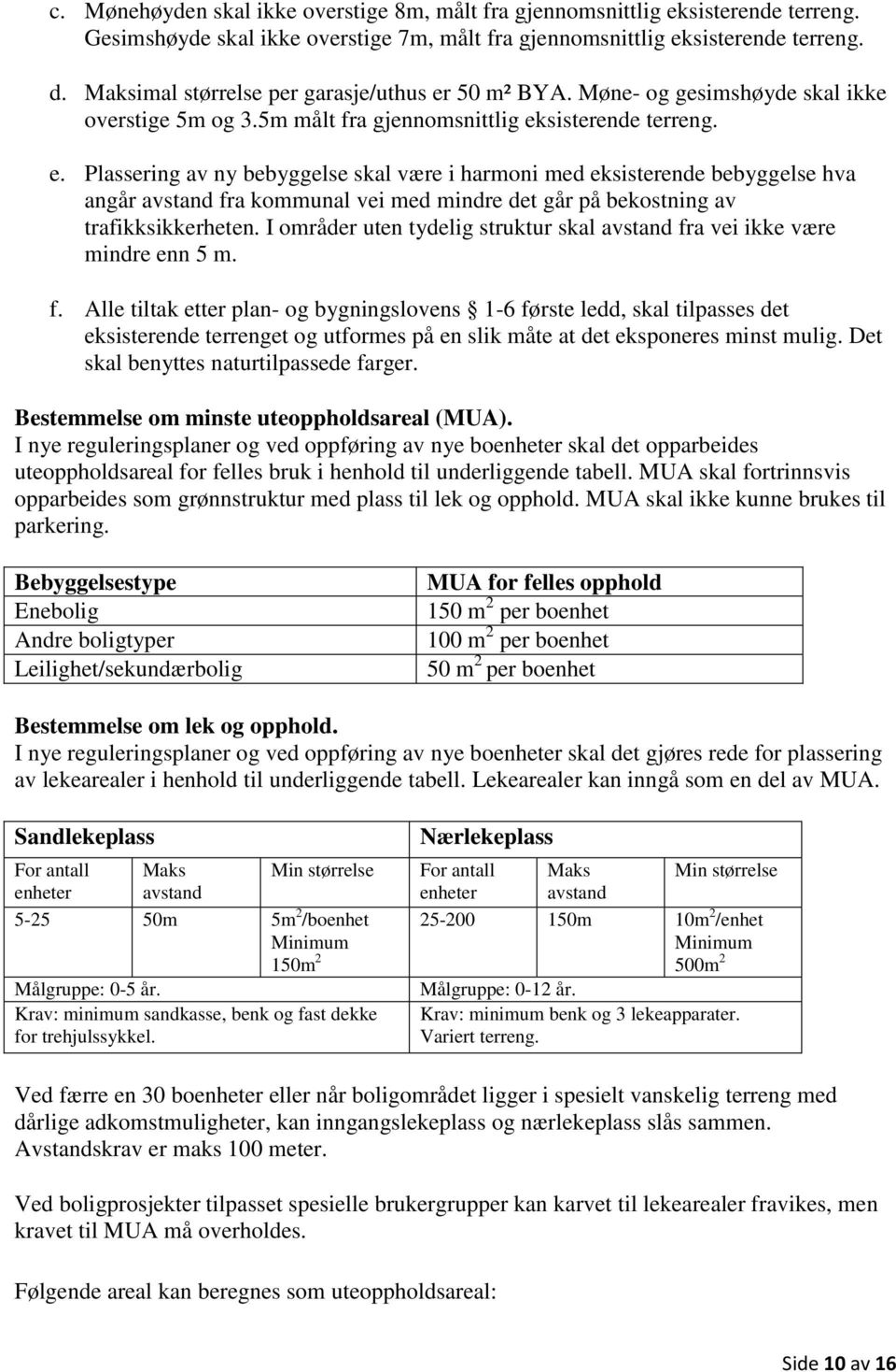 50 m² BYA. Møne- og gesimshøyde skal ikke overstige 5m og 3.5m målt fra gjennomsnittlig ek