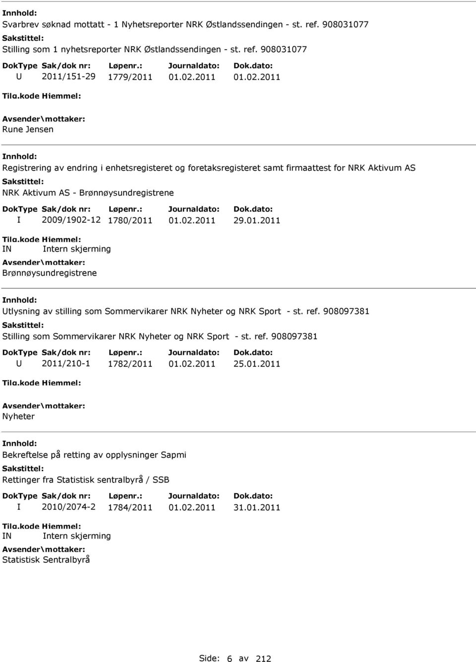 908031077 2011/151-29 1779/2011 Rune Jensen Registrering av endring i enhetsregisteret og foretaksregisteret samt firmaattest for NRK Aktivum AS NRK Aktivum AS - Brønnøysundregistrene N