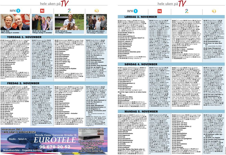 15 Meisterklasse (r) 13.00 NRK nyheter 13.05 Førkveld (r) 13.45 Glimt av Norge: I koleraens tid (r) 14.00 NRK nyheter 14.05 Ut i naturen (r) 14.30 Bondeknølen (r) 15.00 NRK nyheter 15.