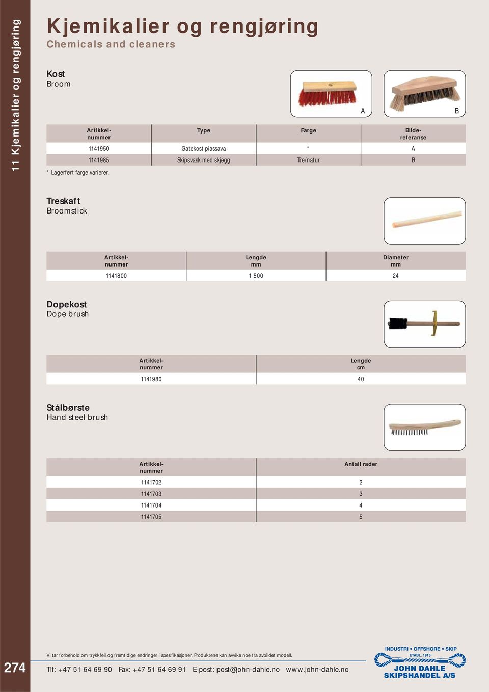 A B Treskaft Broomstick Lengde mm Diameter mm 1141800 1 500 24 Dopekost Dope brush Lengde cm