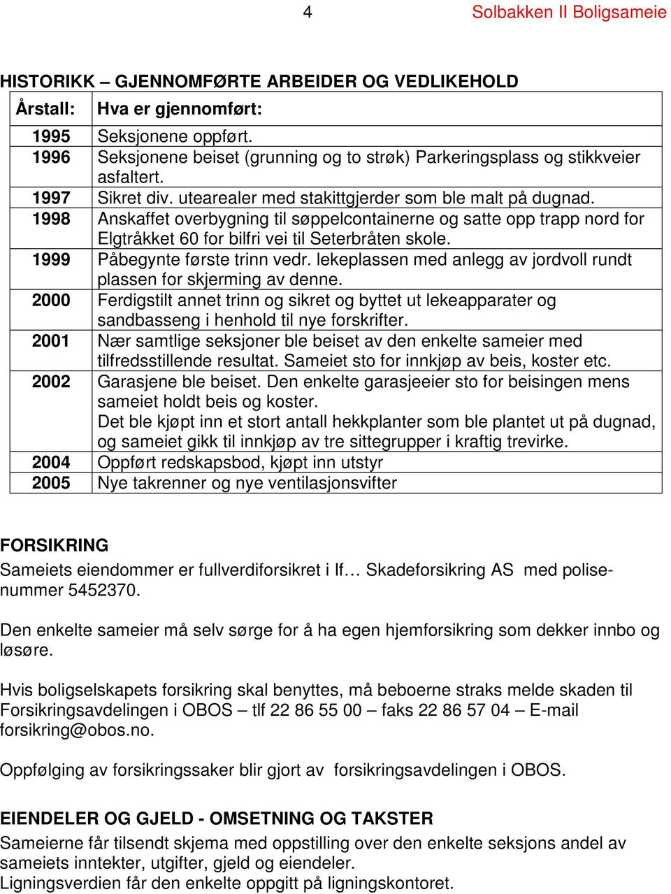 1998 Anskaffet overbygning til søppelcontainerne og satte opp trapp nord for Elgtråkket 60 for bilfri vei til Seterbråten skole. 1999 Påbegynte første trinn vedr.