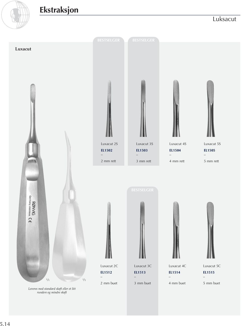 Luxacut 4C Luxacut 5C 1 /1 1 /1 EL1512 2 mm buet EL1513 3 mm buet EL1514 4 mm