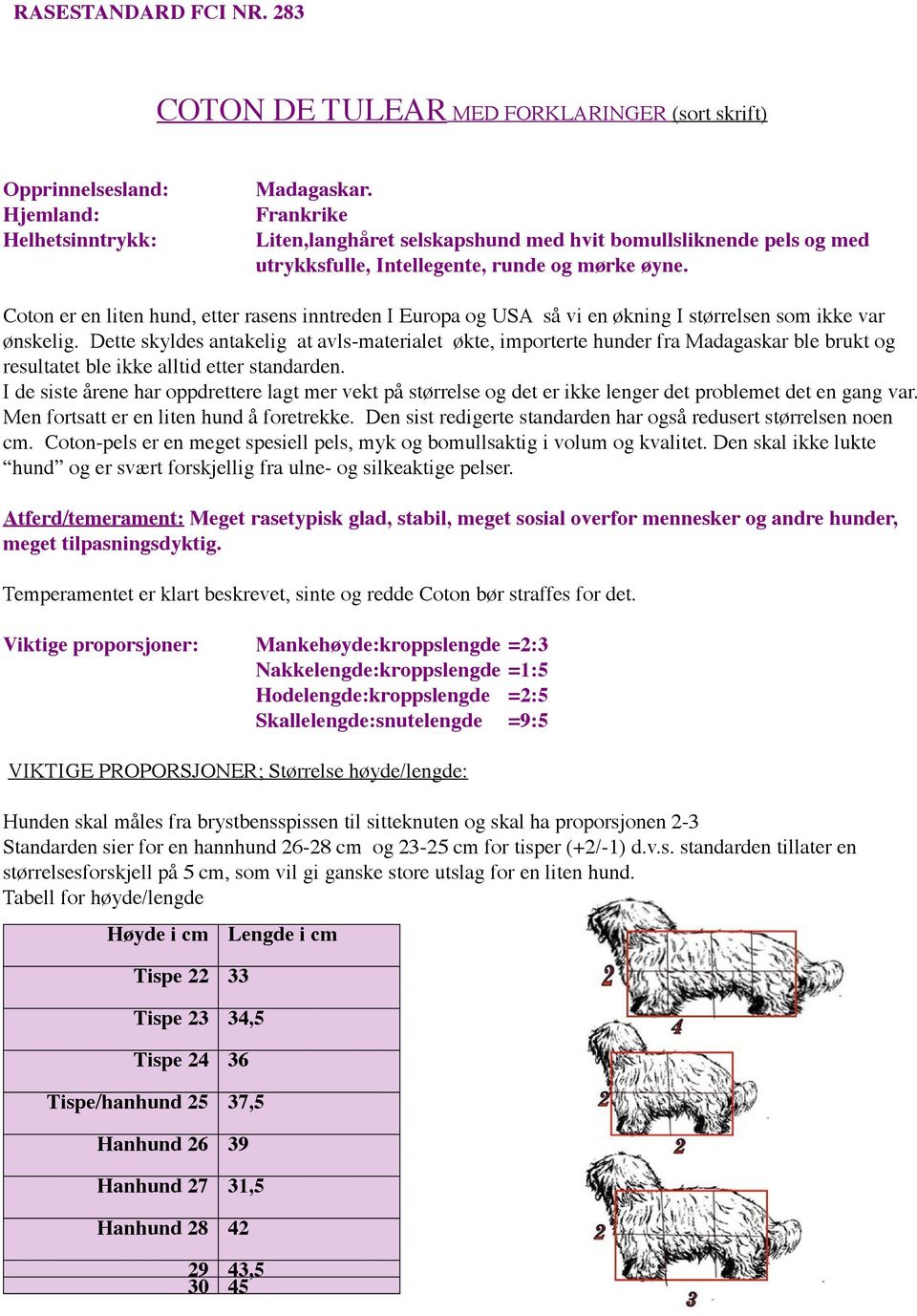 Coton er en liten hund, etter rasens inntreden I Europa og USA så vi en økning I størrelsen som ikke var ønskelig.