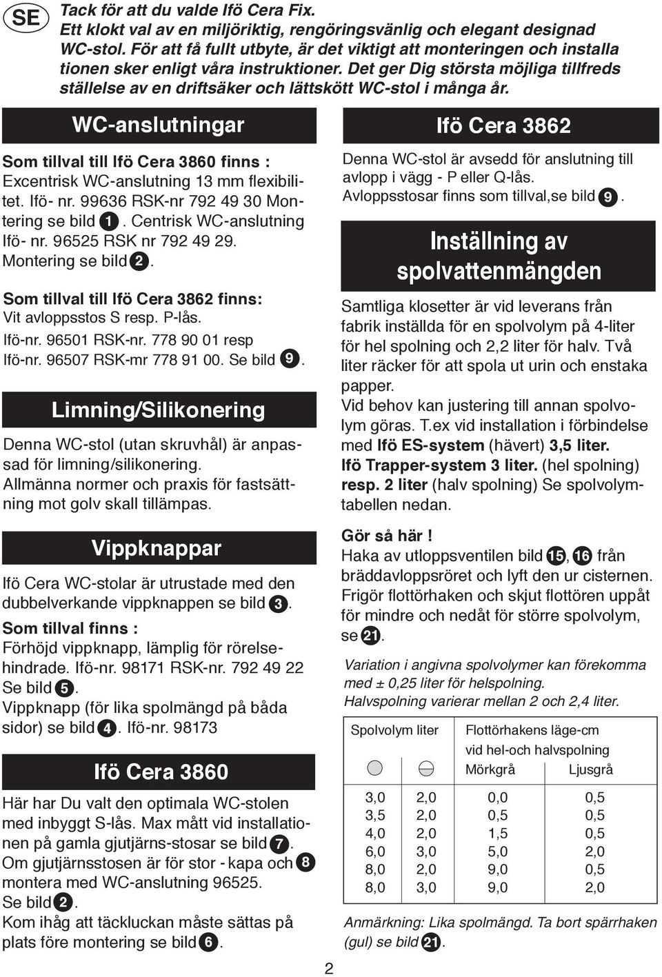 Det ger Dig största möjliga tillfreds ställelse av en driftsäker och lättskött WC-stol i många år. WC-anslutningar Som tillval till Ifö Cera 860 finns : Excentrisk WC-anslutning 1 mm flexibilitet.