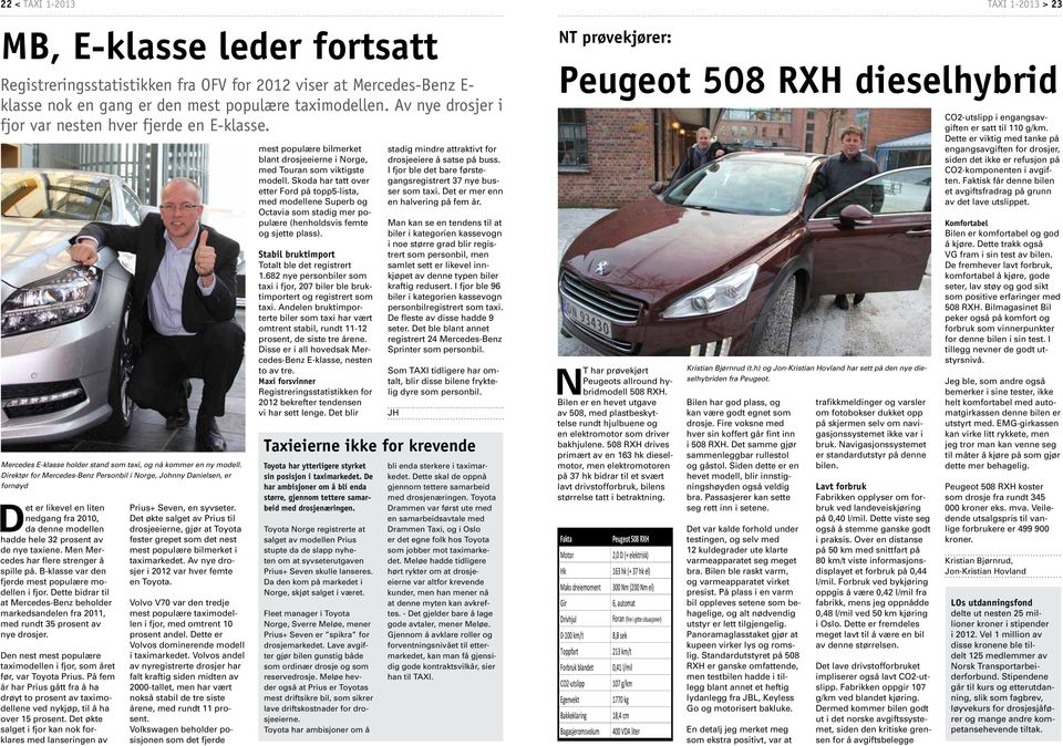 Direktør for Mercedes-Benz Personbil i Norge, Johnny Danielsen, er fornøyd Det er likevel en liten nedgang fra 2010, da denne modellen hadde hele 32 prosent av de nye taxiene.