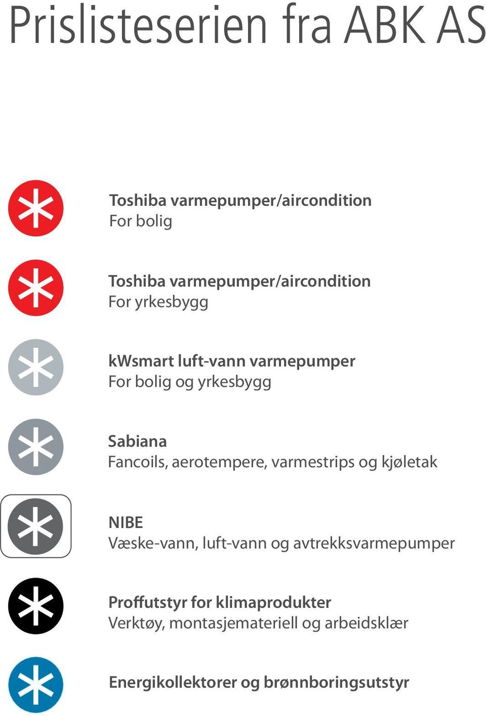 Sabiana Fancoils, aerotempere, varmestrips og kjøletak NIBE Væske-vann, luft-vann og