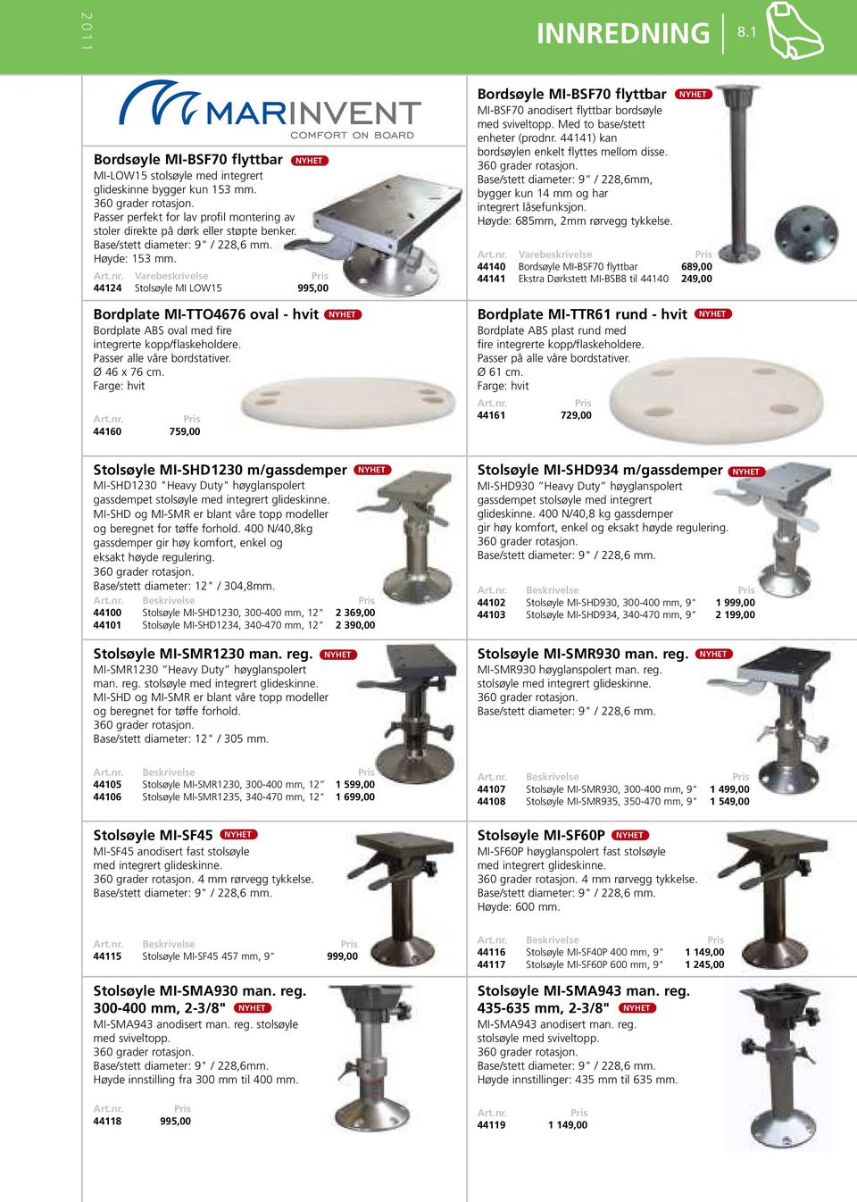 Varebeskrivelse 44124 Stolsøyle MI LOW15 995,00 Bordsøyle MI-BSF70 flyttbar MI-BSF70 anodisert flyttbar bordsøyle med sviveltopp. Med to base/stett enheter (prodnr.