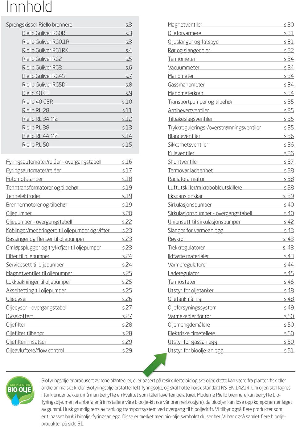 15 Fyringsautomater/reléer - overgangstabell s.16 Fyringsautomater/reléer s.17 Fotomotstander s.18 Tenntransformatorer og tilbehør s.19 Tennelektroder s.19 Brennermotorer og tilbehør s.