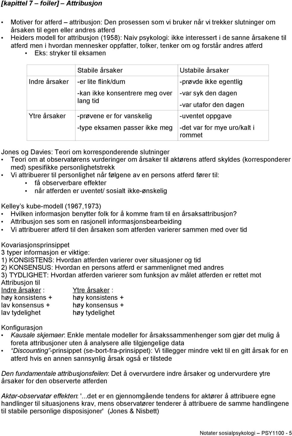 Stabile årsaker -er lite flink/dum -kan ikke konsentrere meg over lang tid -prøvene er for vanskelig -type eksamen passer ikke meg Ustabile årsaker -prøvde ikke egentlig -var syk den dagen -var