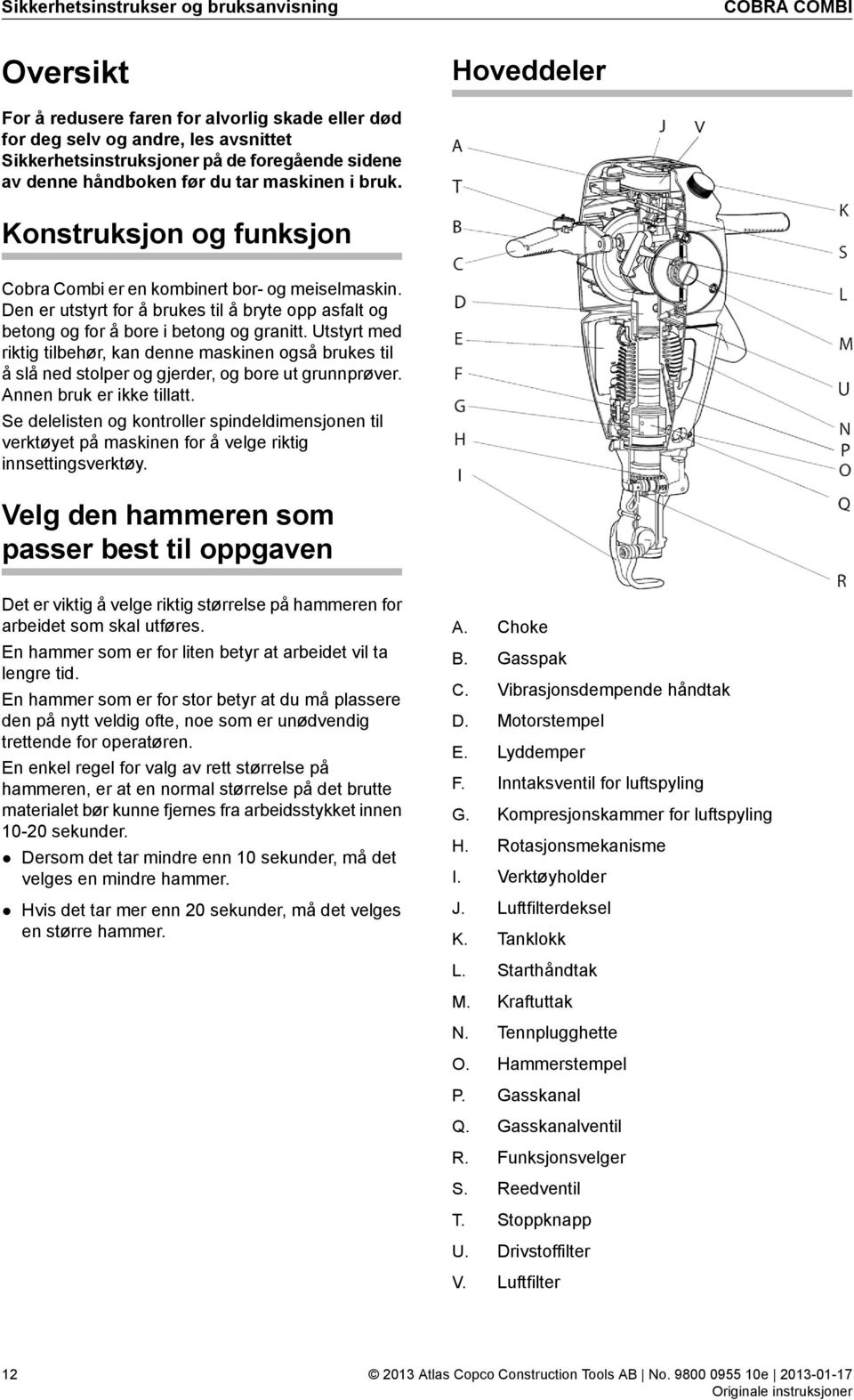 Den er utstyrt for å brukes til å bryte opp asfalt og betong og for å bore i betong og granitt.