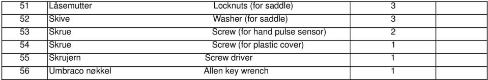 sensr) 2 54 Skrue Screw (fr plastic cver) 1 55