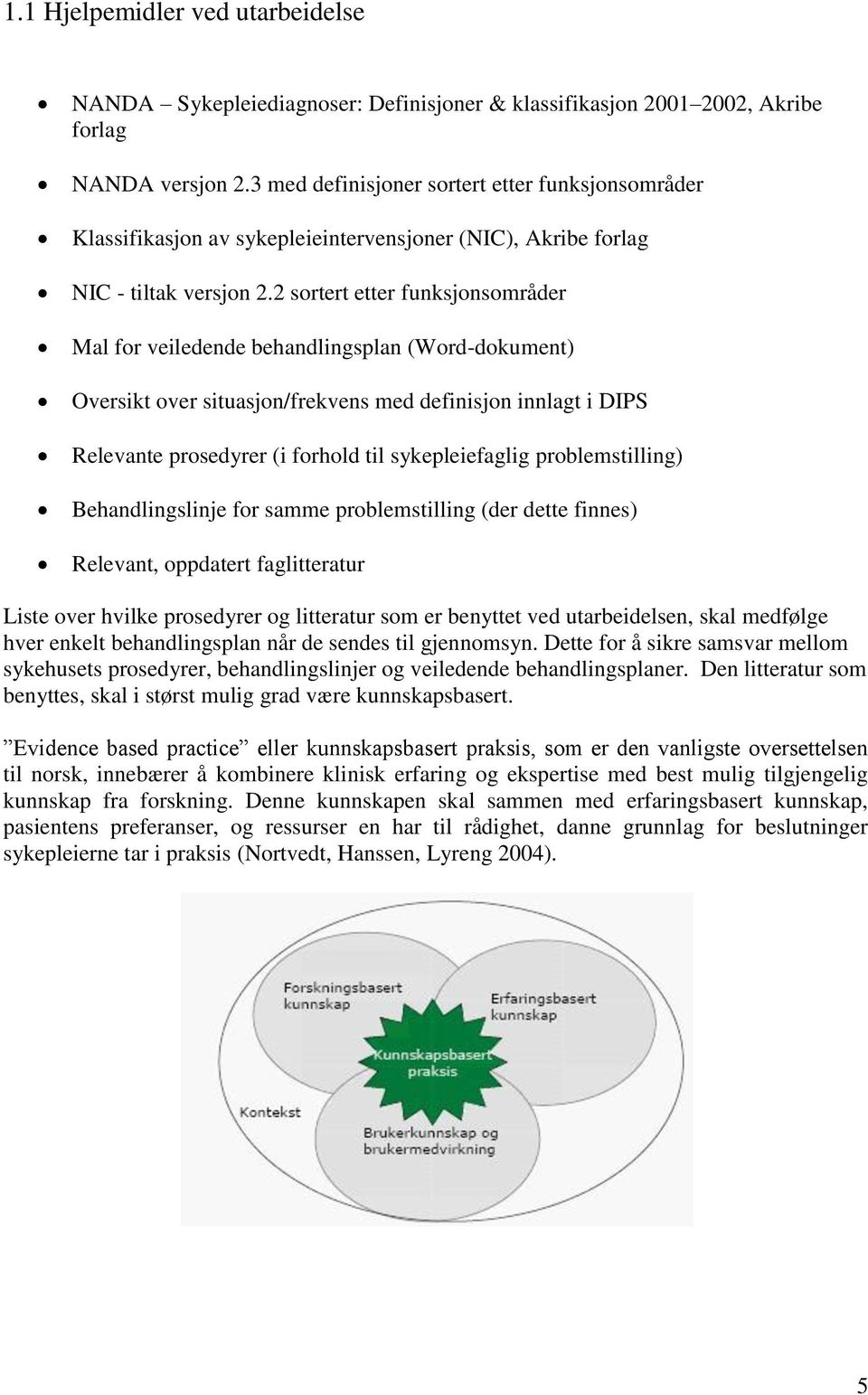 2 sortert etter funksjonsområder Mal for veiledende behandlingsplan (Word-dokument) Oversikt over situasjon/frekvens med definisjon innlagt i DIPS Relevante prosedyrer (i forhold til sykepleiefaglig