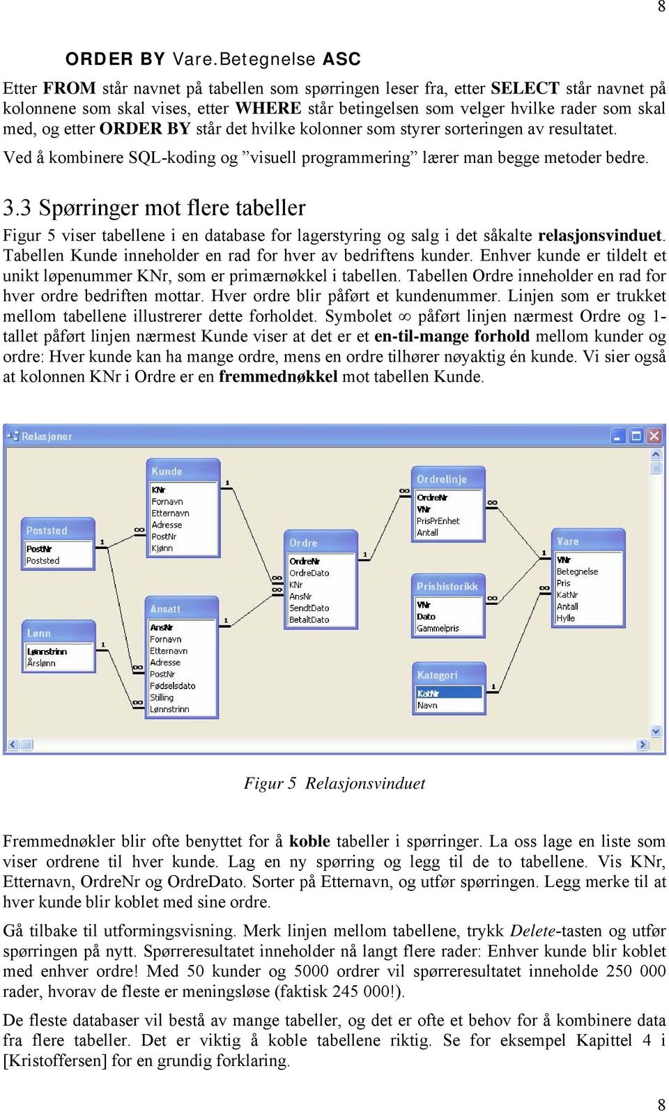 etter ORDER BY står det hvilke kolonner som styrer sorteringen av resultatet. Ved å kombinere SQL-koding og visuell programmering lærer man begge metoder bedre. 3.