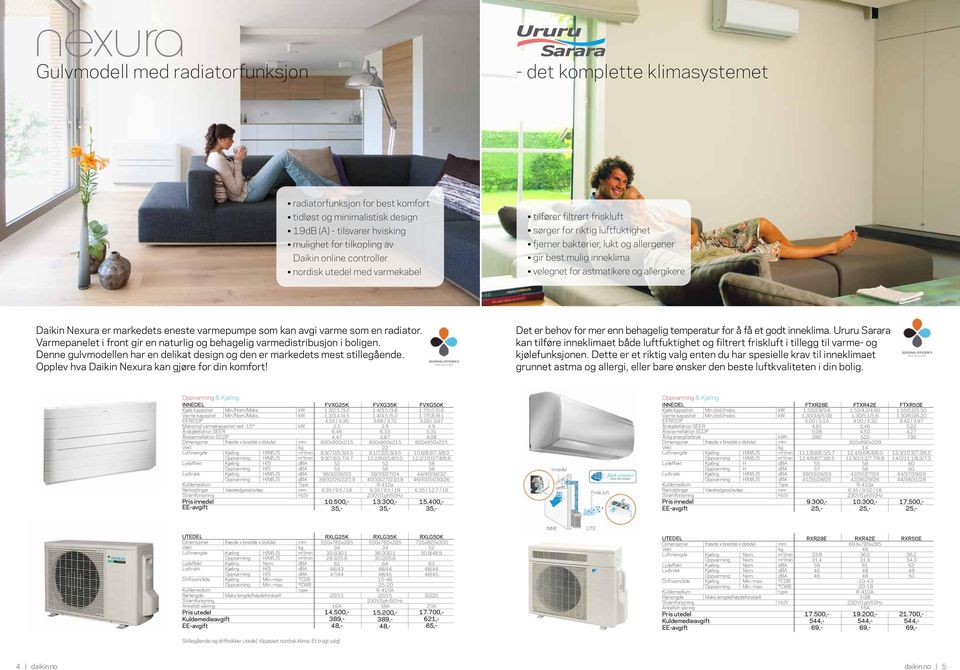 velegnet for astmatikere og allergikere Daikin Nexura er markedets eneste varmepumpe som kan avgi varme som en radiator. Varmepanelet i front gir en naturlig og behagelig varmedistribusjon i boligen.