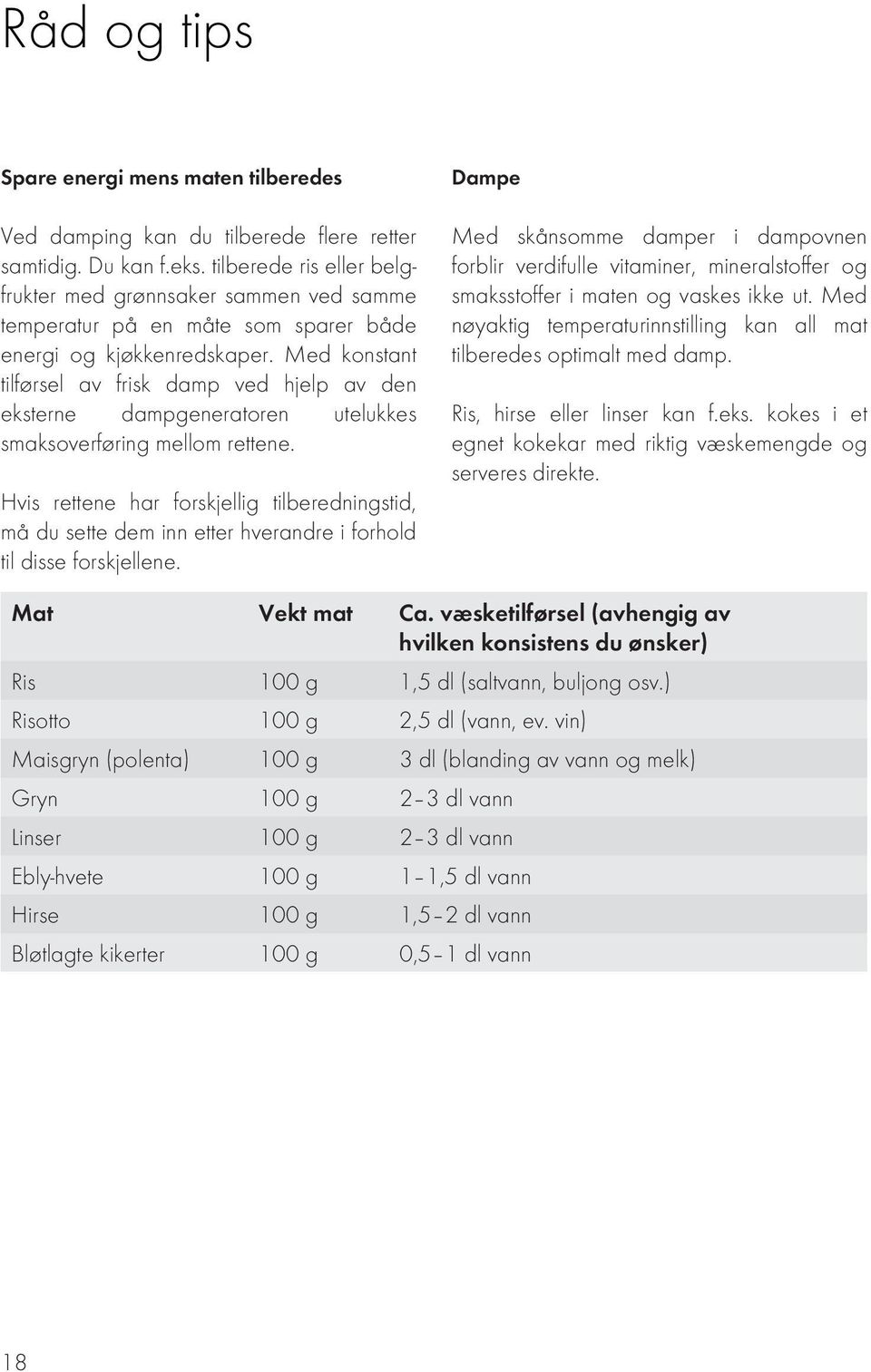 Med konstant tilførsel av frisk damp ved hjelp av den eksterne dampgeneratoren utelukkes smaksoverføring mellom rettene.