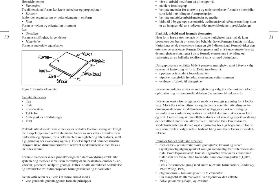 formale virkemidler som ledd i utvikling av formpersepsjon benytte praktiske arbeidsmetoder og medier bidra til å bygge opp systematisk tredimensjonal referansesamling, som er en integrert del av