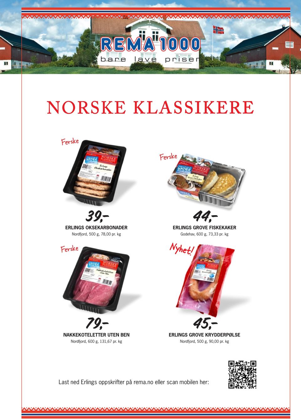 kg Ferske NAKKEKOTELETTER UTEN BEN Nordfjord, 600 g, 131,67 pr.