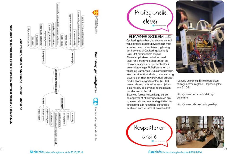 miljøet. Elevrådet på skolen arbeider med tiltak for å fremme et godt miljø, og elevrådets styre er representanter i skolemiljøutvalget FUS (Forum for Utvikling og Samarbeid).