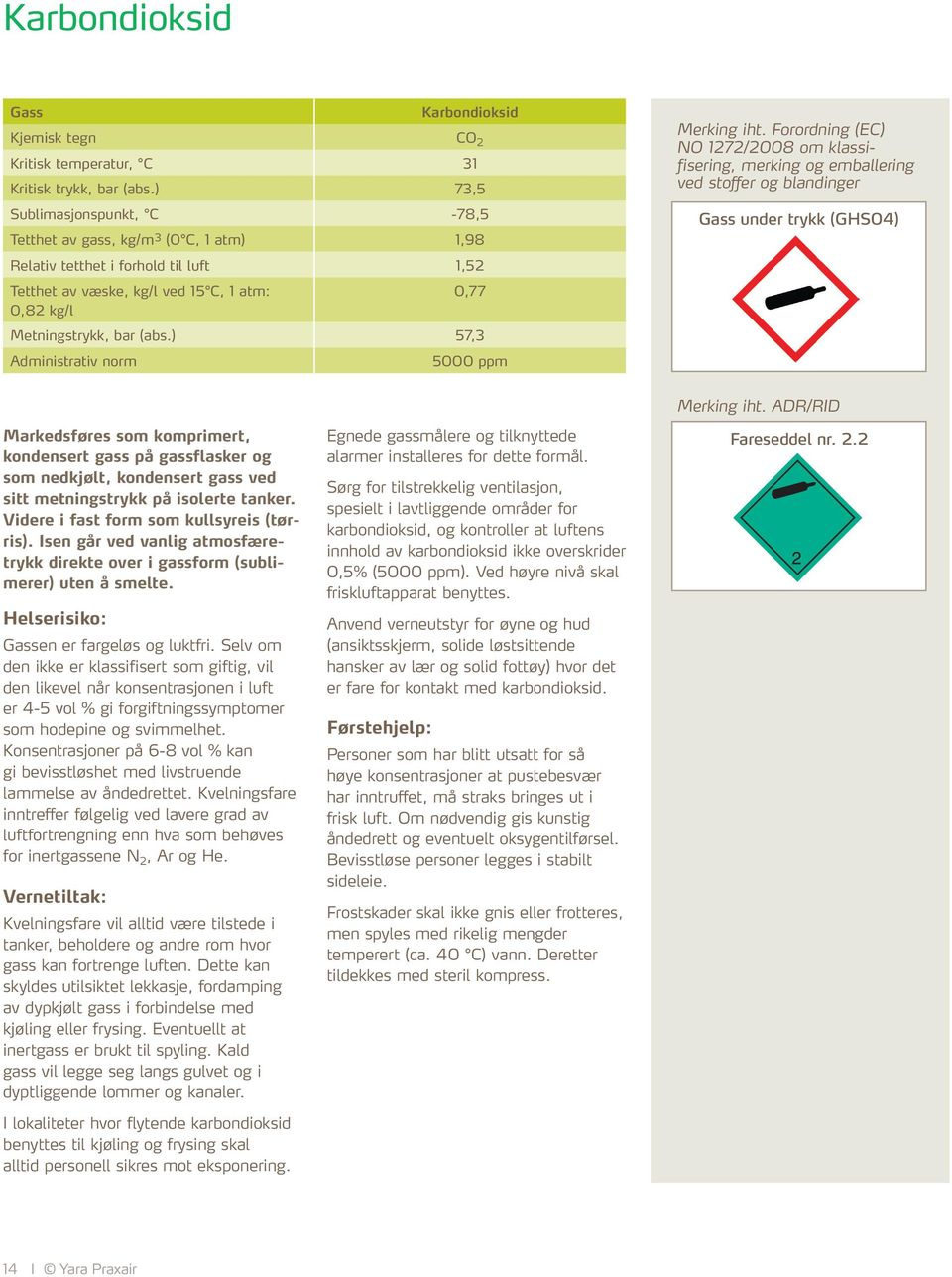 Forordning (EC) NO 1272/2008 om klassifisering, merking og emballering ved stoffer og blandinger Oksiderende (GHS03) Markedsføres som komprimert, konden sert gass ved sitt metningstrykk.