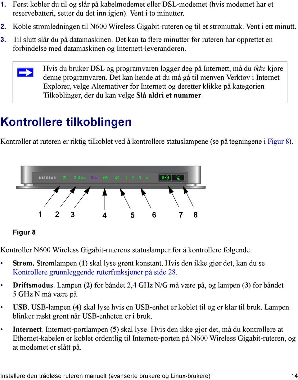 Det kan ta flere minutter før ruteren har opprettet en forbindelse med datamaskinen og Internett-leverandøren.